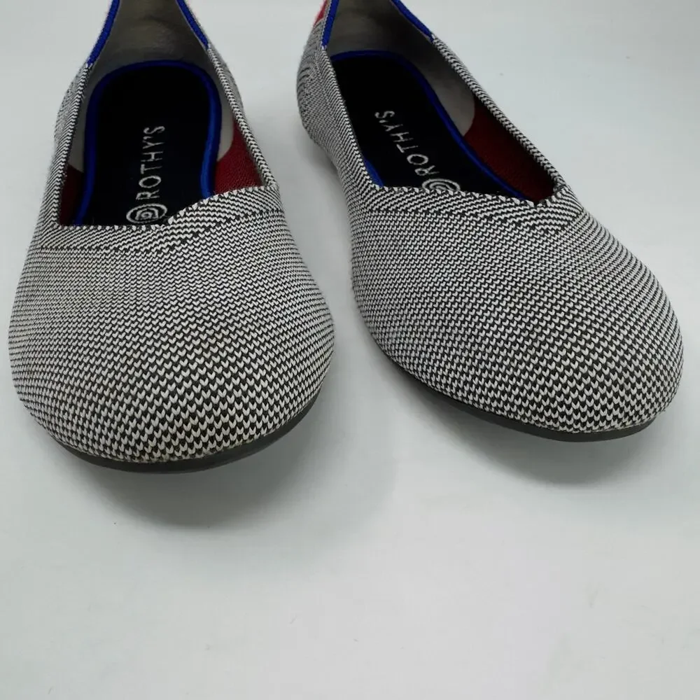 Rothy's Shale Cherry Ribbon Stripe Ballet Flats 10.5